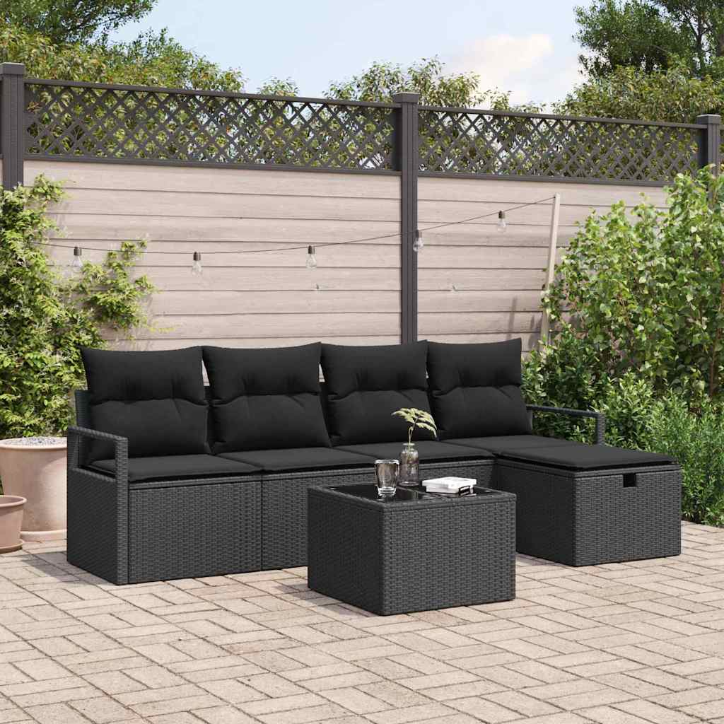 Ensemble de canapé de jardin avec coussin 6 pcs Noir Poly rotin - XIOS