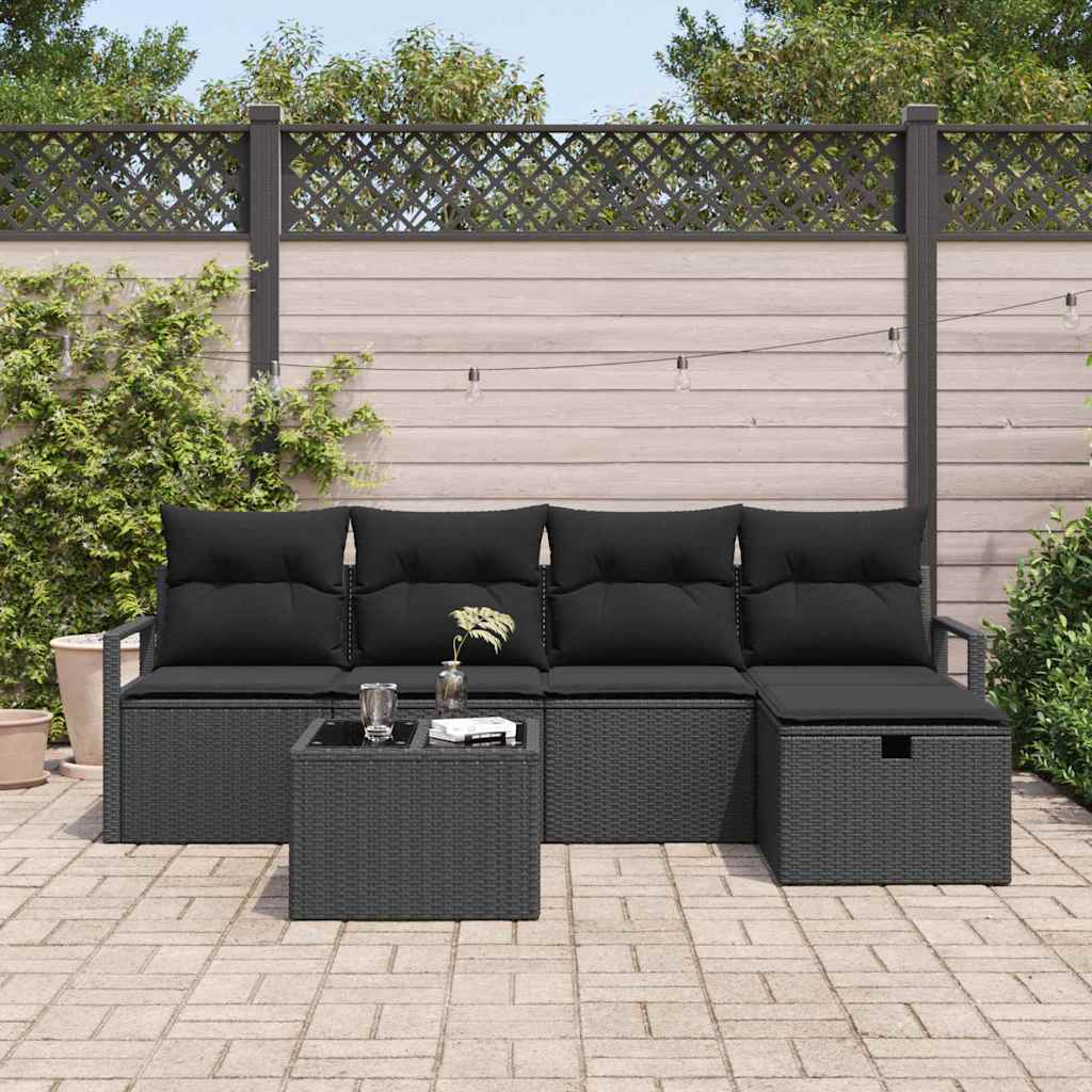 Ensemble de canapé de jardin avec coussin 6 pcs Noir Poly rotin - XIOS