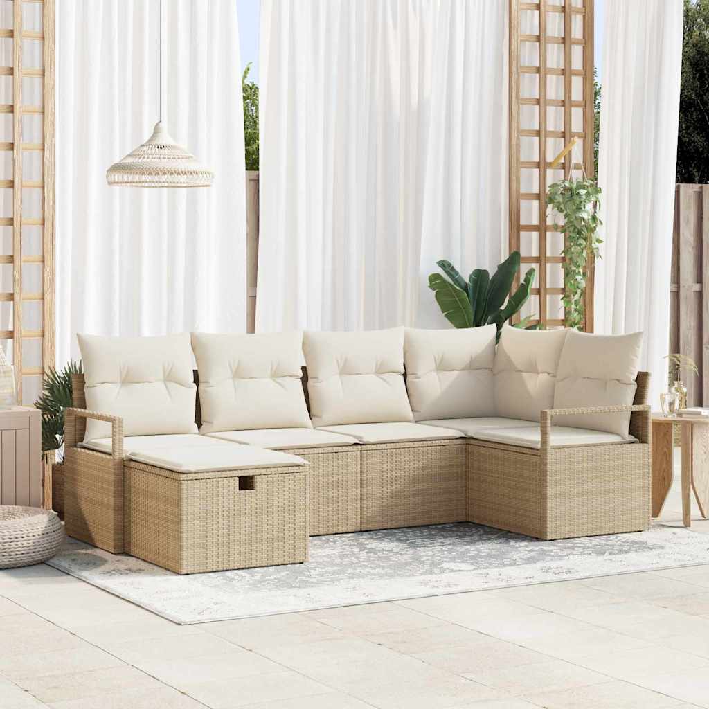 Ensemble de canapé de jardin 6 pc Beige polyrotin