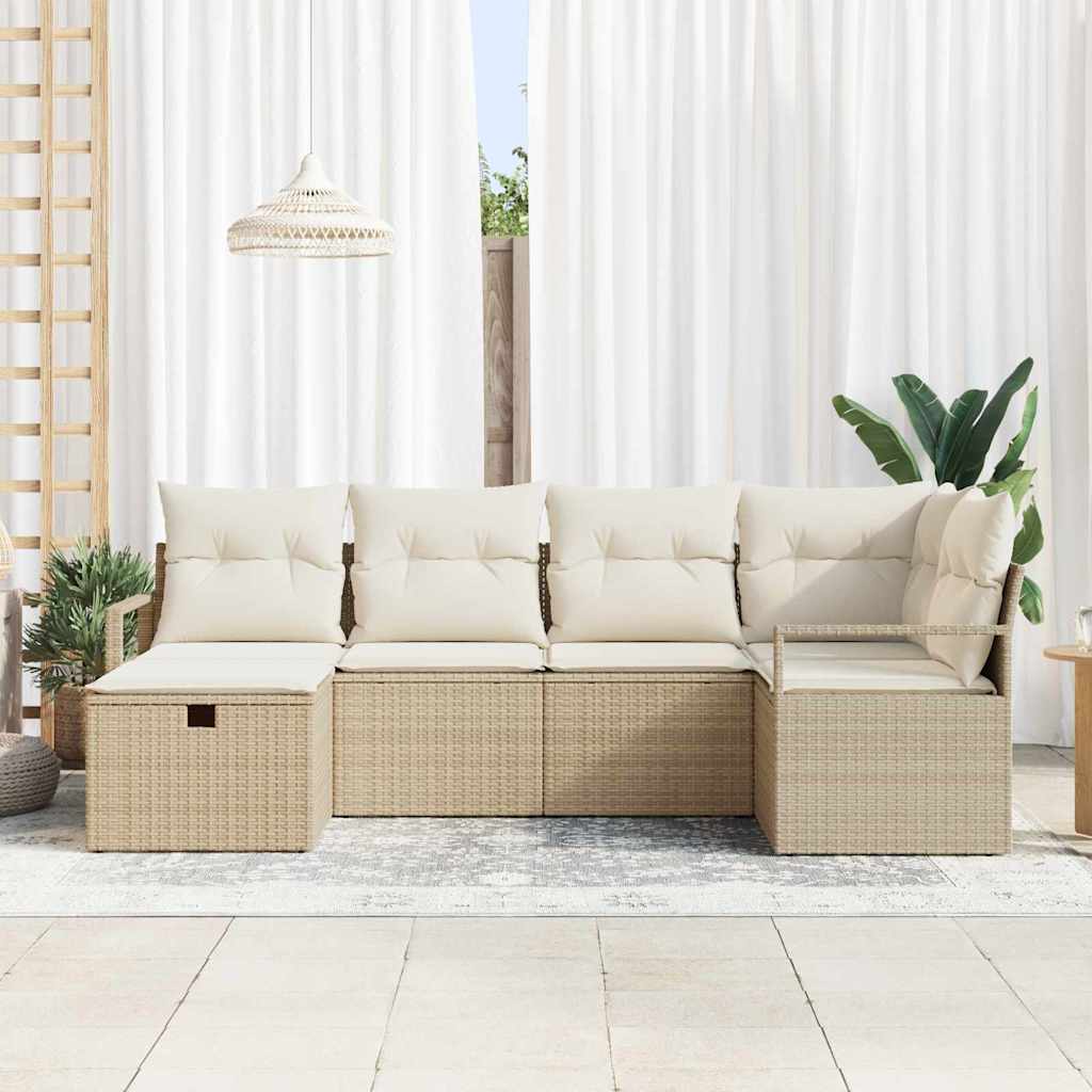 Ensemble de canapé de jardin 6 pc Beige polyrotin