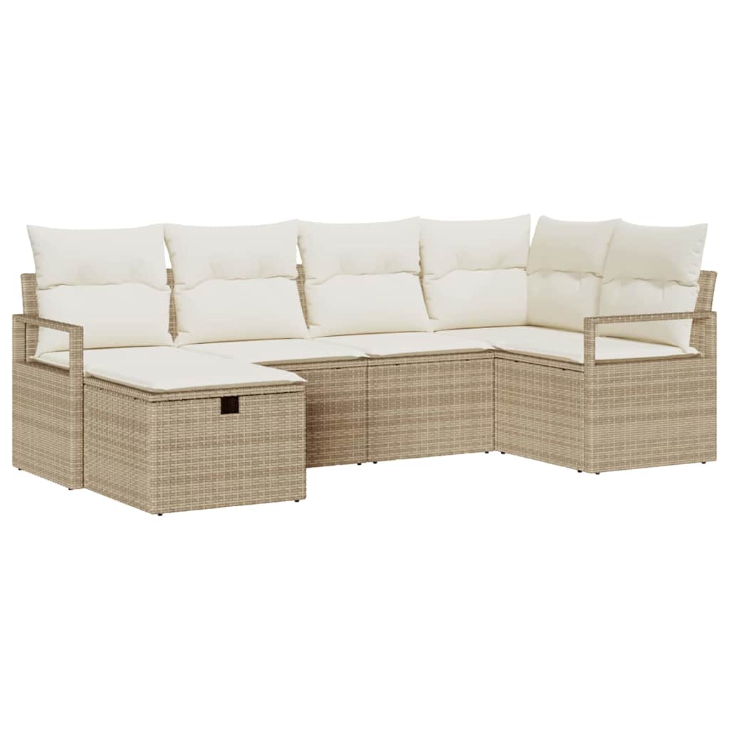 Ensemble de canapé de jardin 6 pc Beige polyrotin