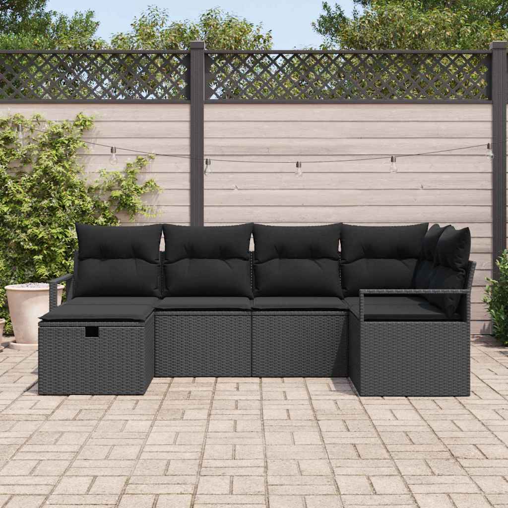 Ensemble de canapé de jardin avec coussin 6 pcs Noir polyrotin - XIOS
