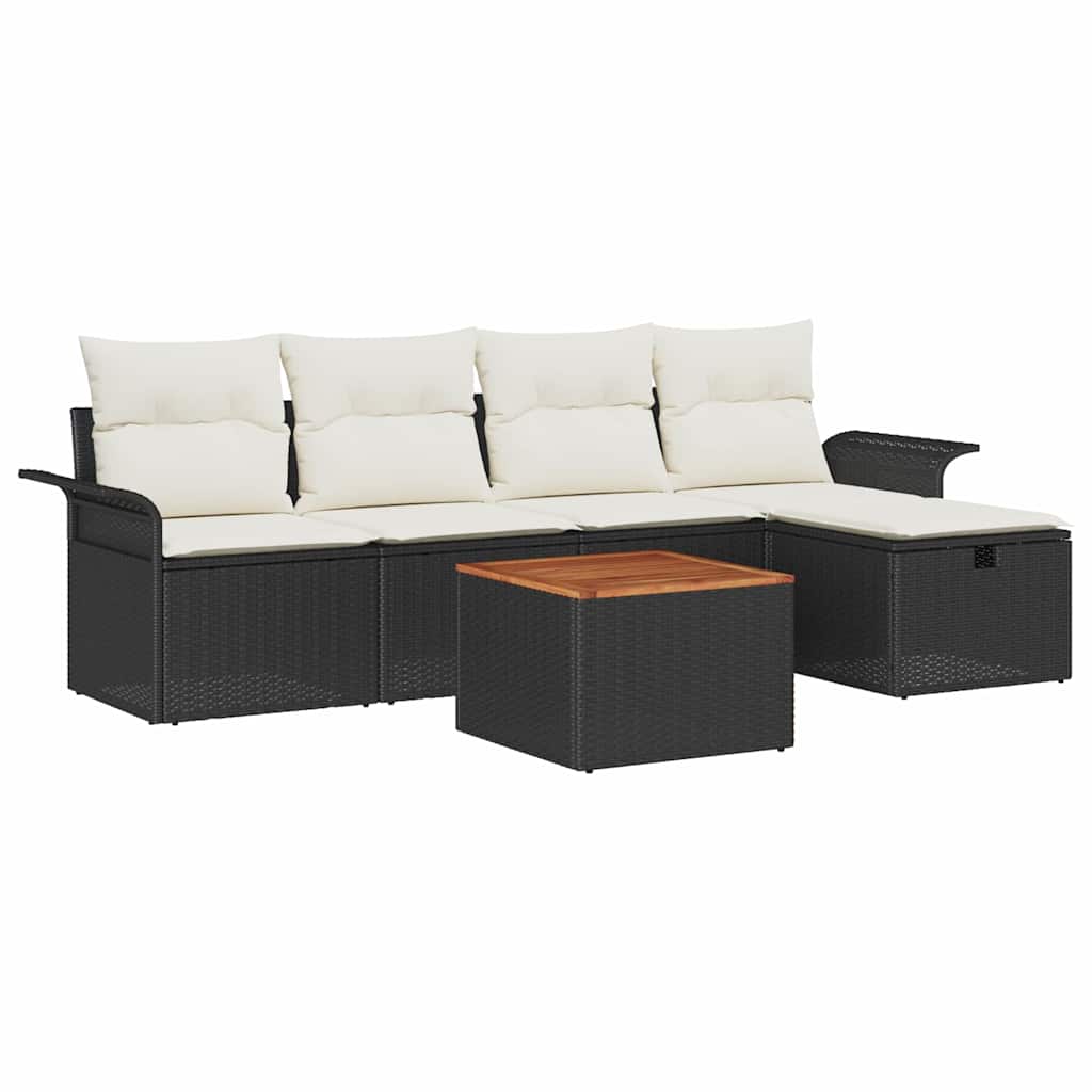 Ensemble de canapé de jardin avec coussin 6 pcs Noir Poly rotin - XIOS