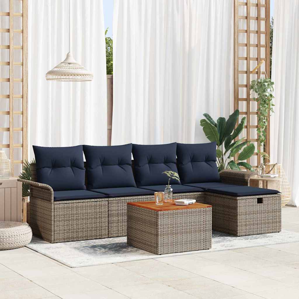 Ensemble de canapé de jardin avec coussin 6 pcs Gris Poly rotin - XIOS