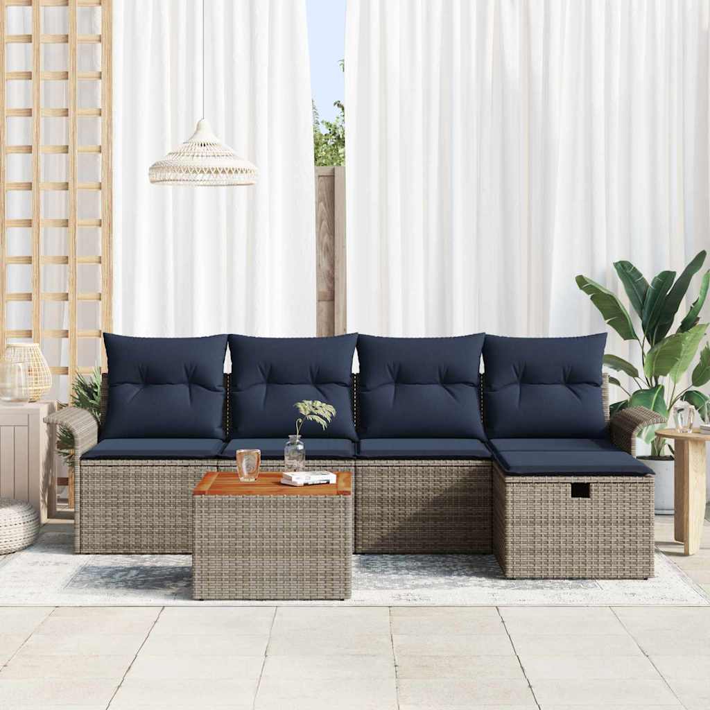 Ensemble de canapé de jardin avec coussin 6 pcs Gris Poly rotin - XIOS