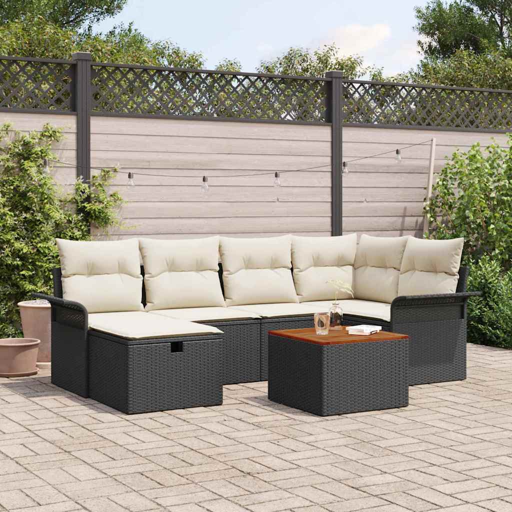 Ensemble de canapé de jardin avec coussin 7 pcs Noir Poly rotin - XIOS
