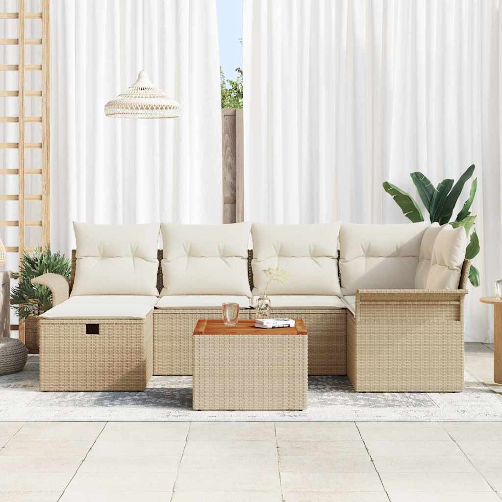 Ensemble de canapé de jardin 7 pc Beige Poly rotin