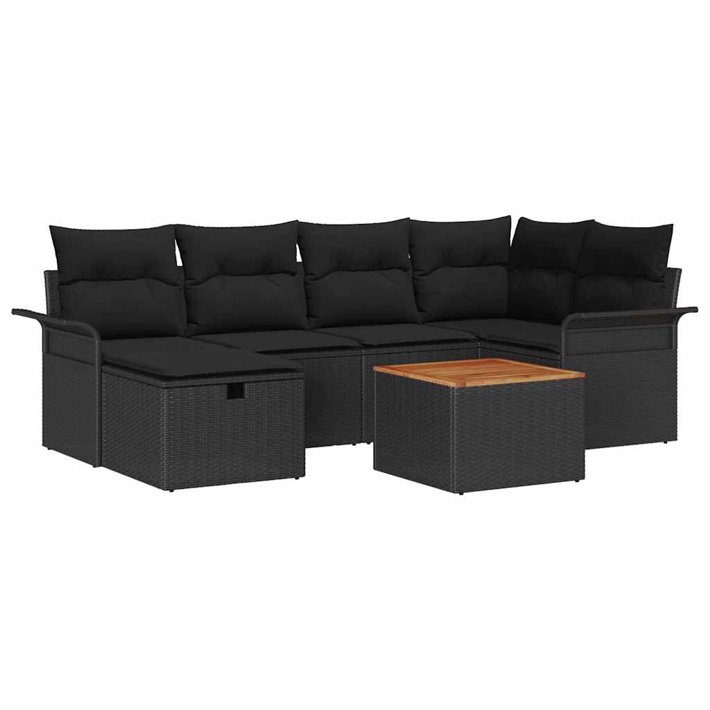 Ensemble de canapé de jardin avec coussin 7 pcs Noir Poly rotin - XIOS