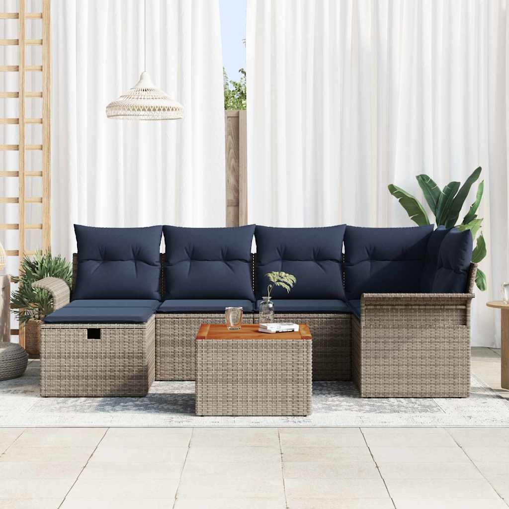 Ensemble de canapé de jardin avec coussin 7 pcs Gris Poly rotin - XIOS