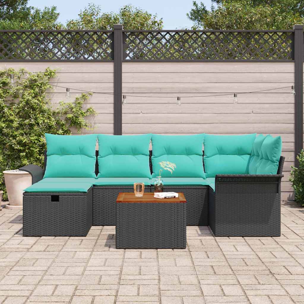 Ensemble de canapé de jardin avec coussin 7 pcs Noir Poly rotin - XIOS