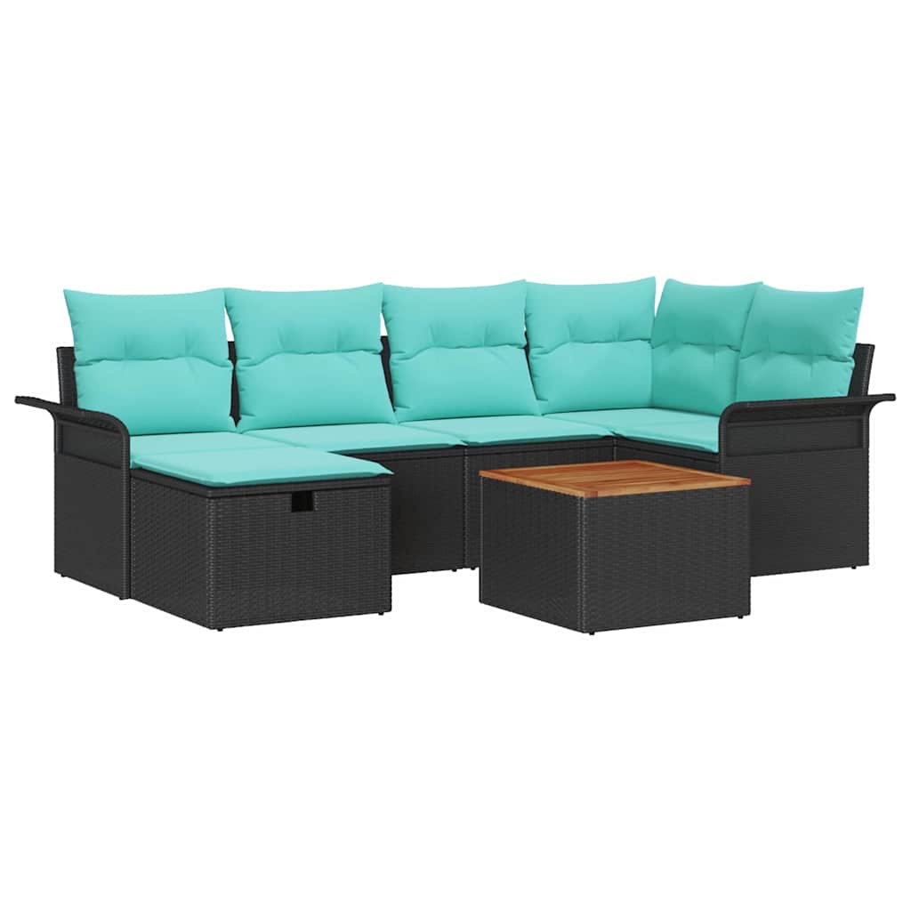 Ensemble de canapé de jardin avec coussin 7 pcs Noir Poly rotin - XIOS