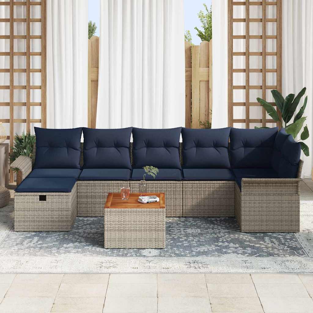 Ensemble de canapé de jardin avec coussin 8 pcs Gris Poly rotin - XIOS