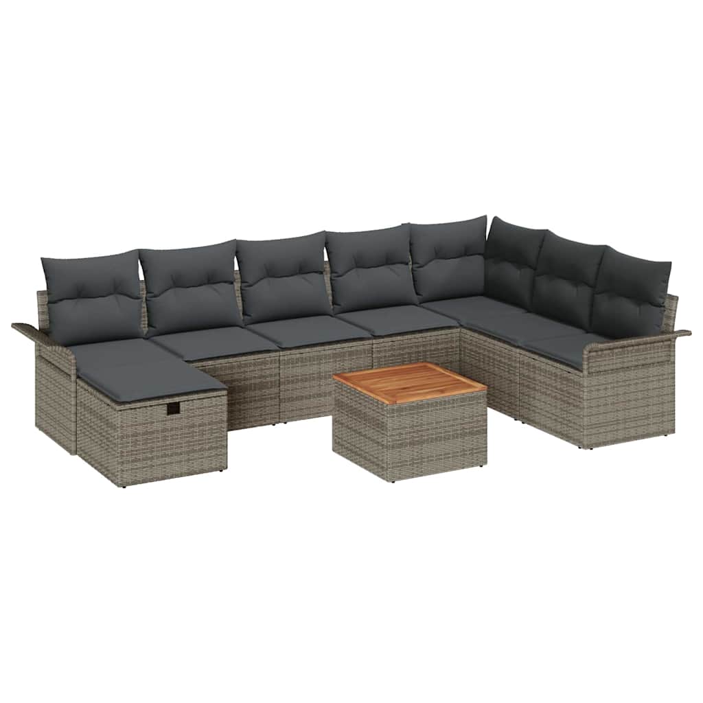 Ensemble de canapé de jardin avec coussin 9 pcs Gris Poly rotin - XIOS