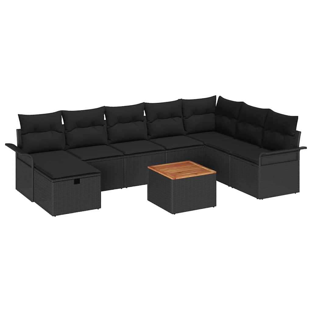 Ensemble de canapé de jardin avec coussin 9 pcs Noir Poly rotin - XIOS