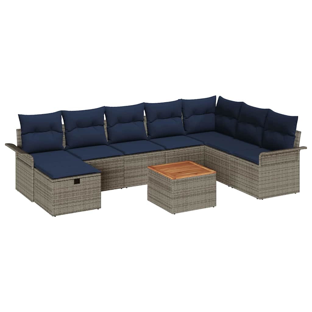 Ensemble de canapé de jardin avec coussin 9 pcs Gris Poly rotin - XIOS