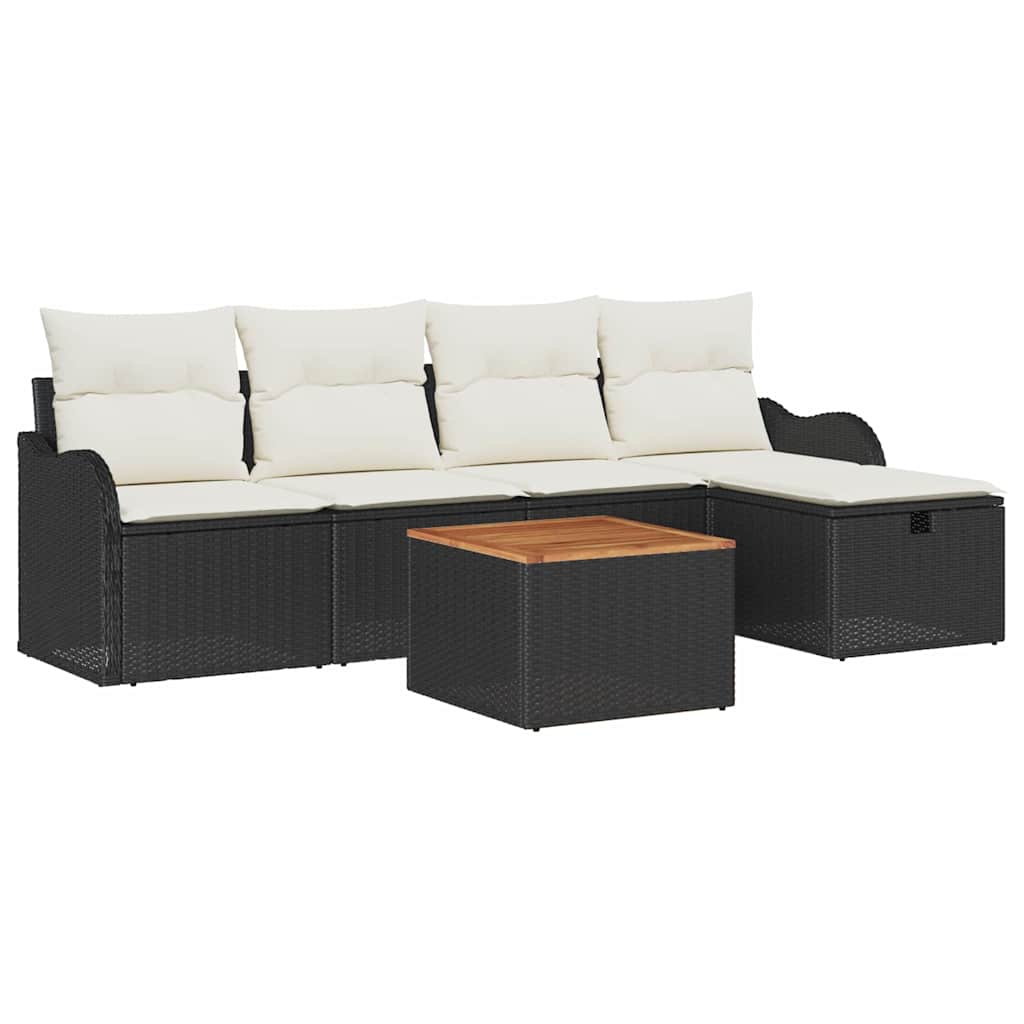 Ensemble de canapé de jardin avec coussin 6 pcs Noir Poly rotin - XIOS