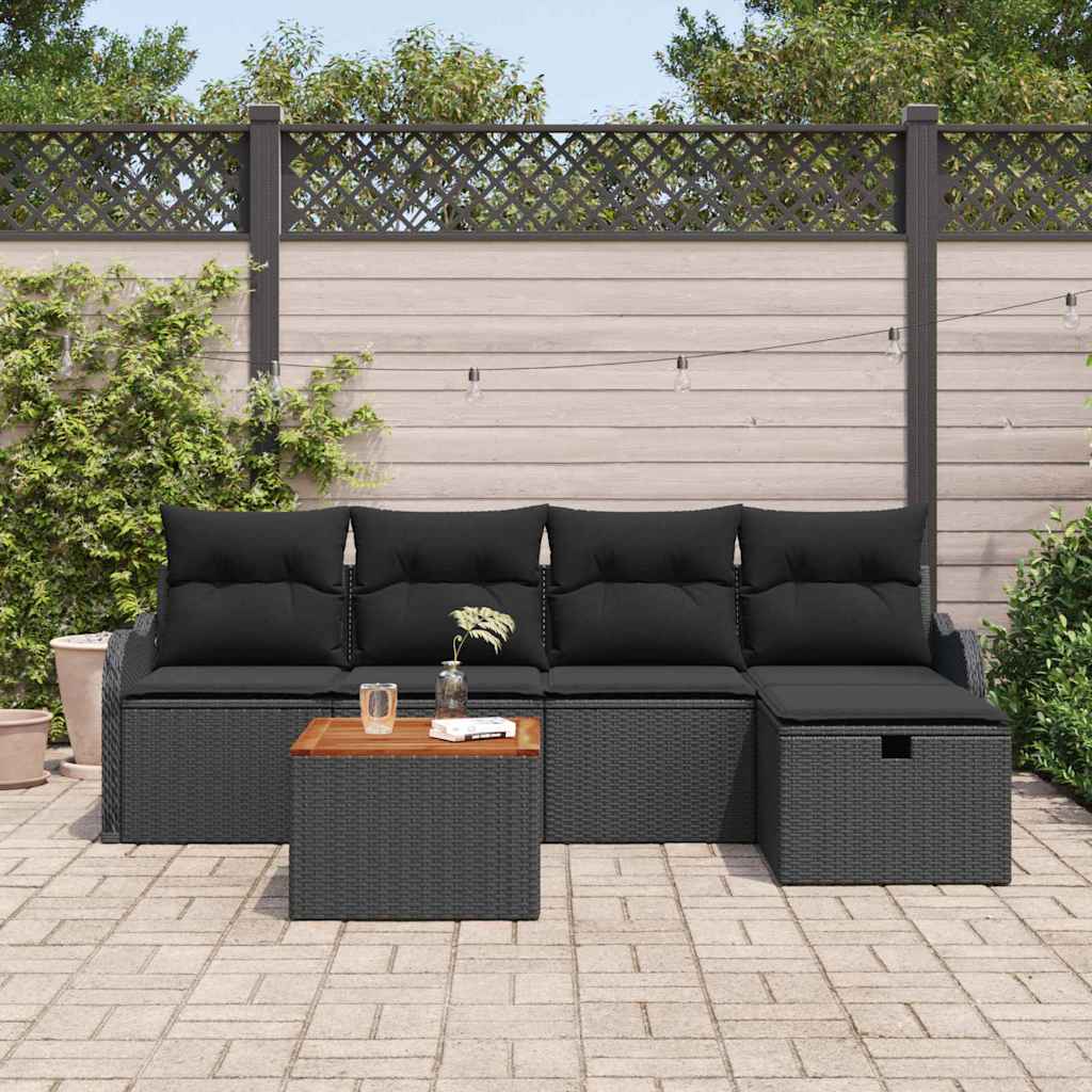 Ensemble de canapé de jardin avec coussin 6 pcs Noir Poly rotin - XIOS