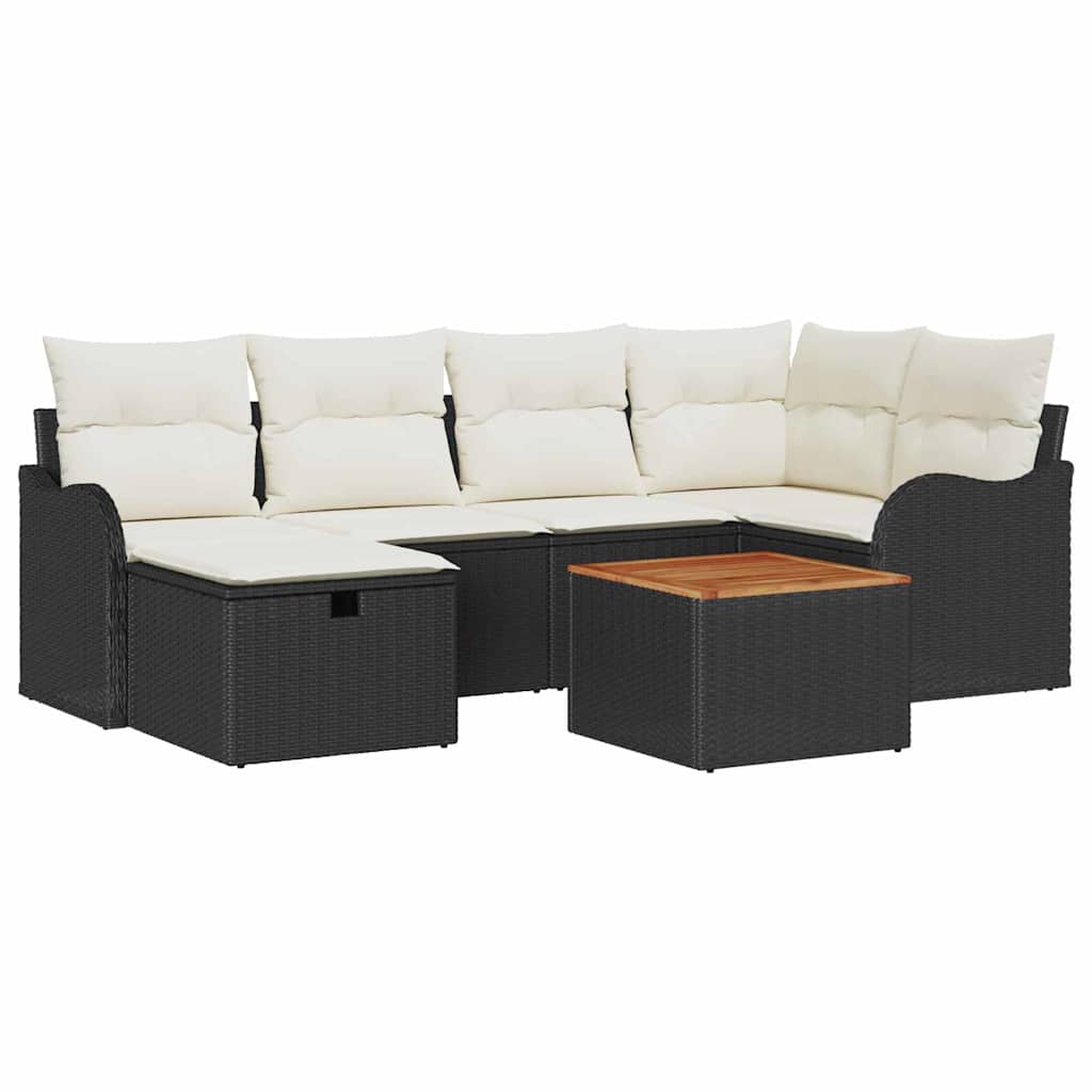 Ensemble de canapé de jardin avec coussin 7 pcs Noir Poly rotin - XIOS