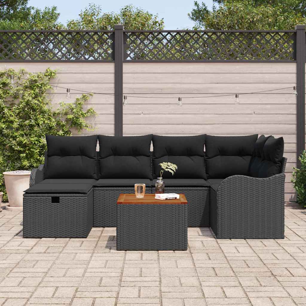 Ensemble de canapé de jardin avec coussin 7 pcs Noir Poly rotin - XIOS