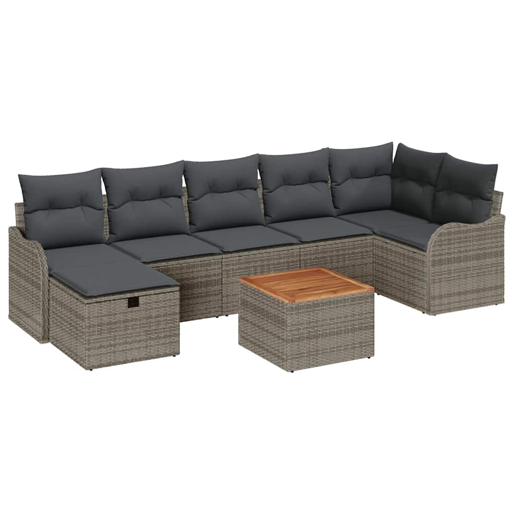 Ensemble de canapé de jardin avec coussin 8 pcs Gris Poly rotin - XIOS