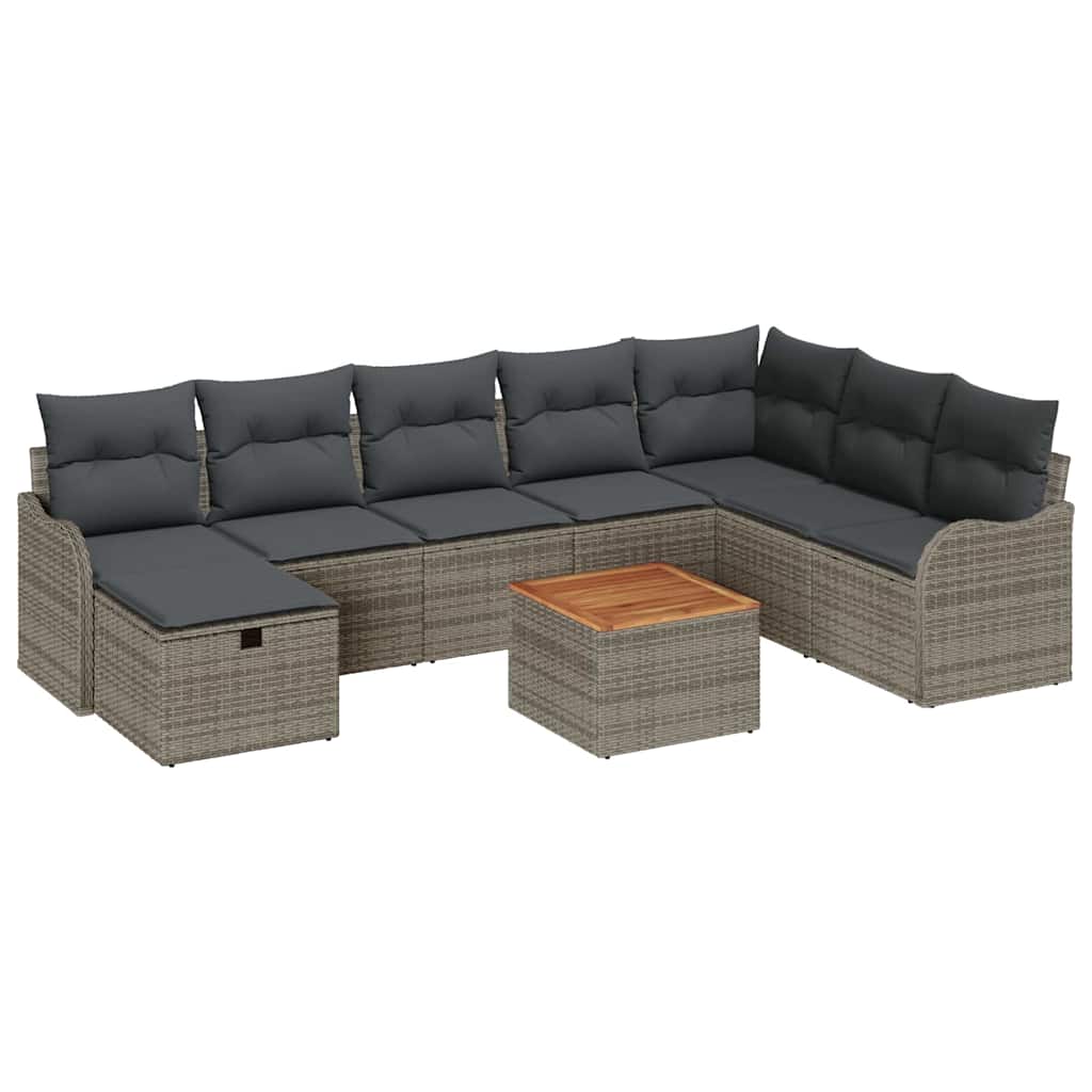 Ensemble de canapé de jardin avec coussin 9 pcs Gris Poly rotin - XIOS