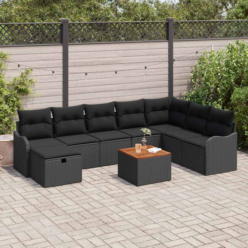 Ensemble de canapé de jardin avec coussin 9 pcs Noir Poly rotin - XIOS