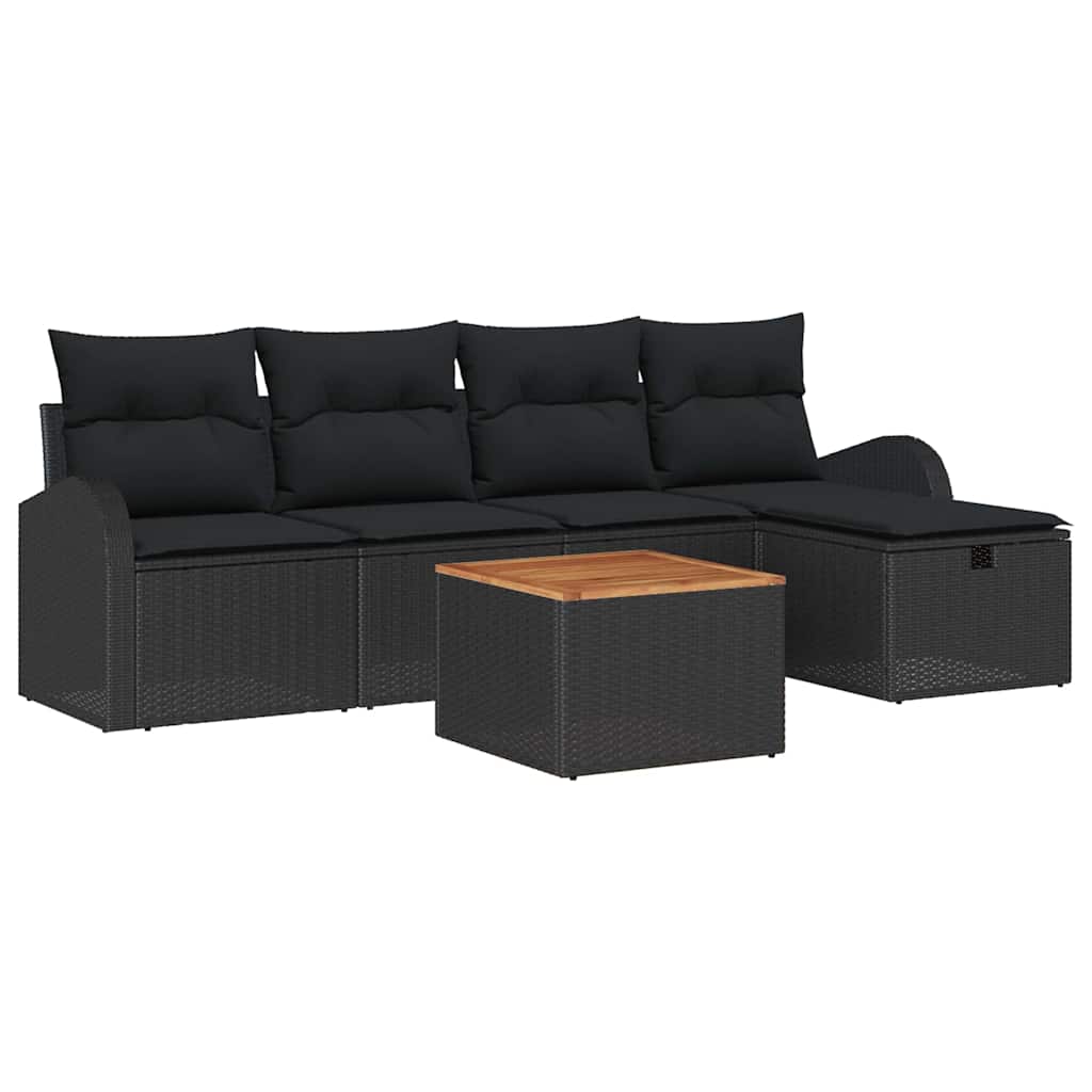Ensemble de canapé de jardin avec coussin 6 pcs Noir Poly rotin - XIOS