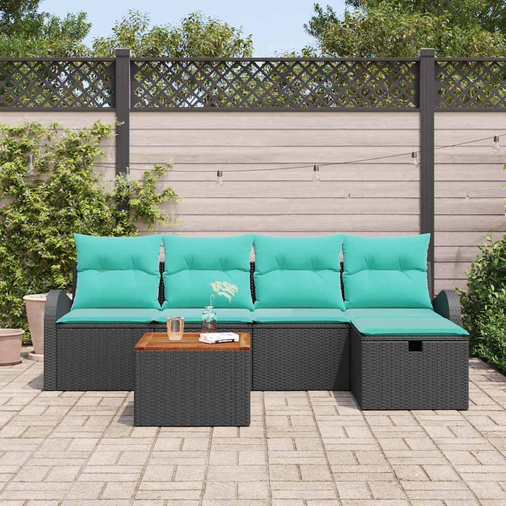 Ensemble de canapé de jardin avec coussin 6 pcs Noir Poly rotin