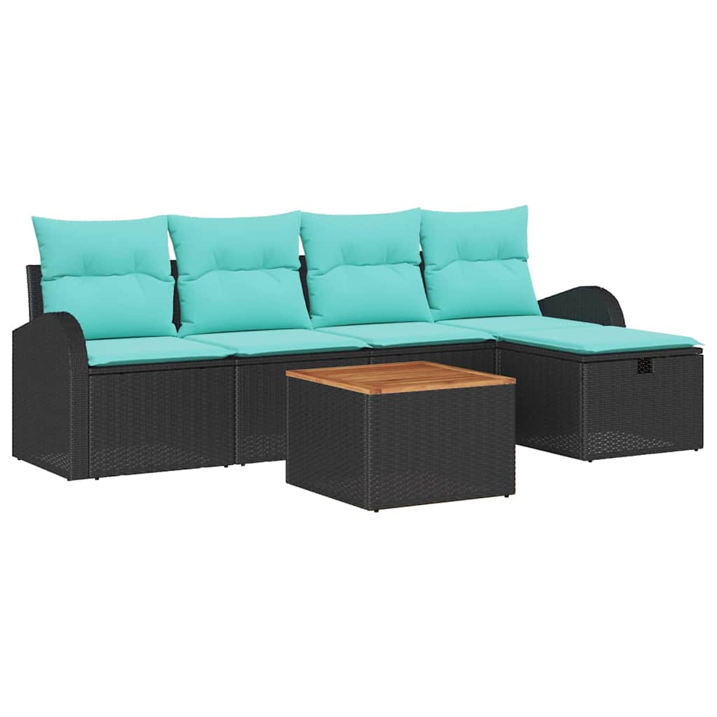 Ensemble de canapé de jardin avec coussin 6 pcs Noir Poly rotin