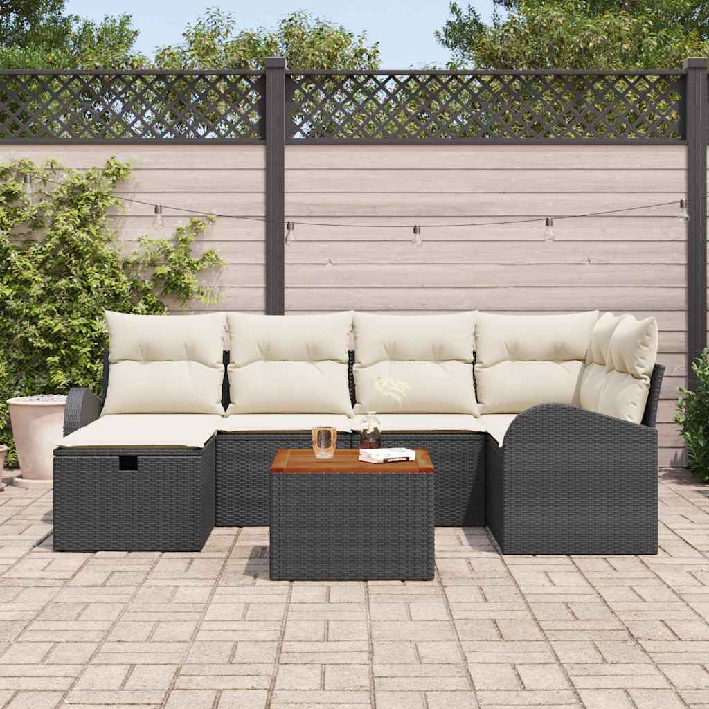 Ensemble de canapé de jardin avec coussin 7 pcs Noir Poly rotin - XIOS