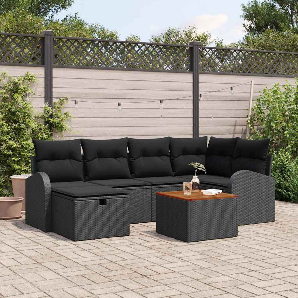 Ensemble de canapé de jardin avec coussin 7 pcs Noir Poly rotin - XIOS