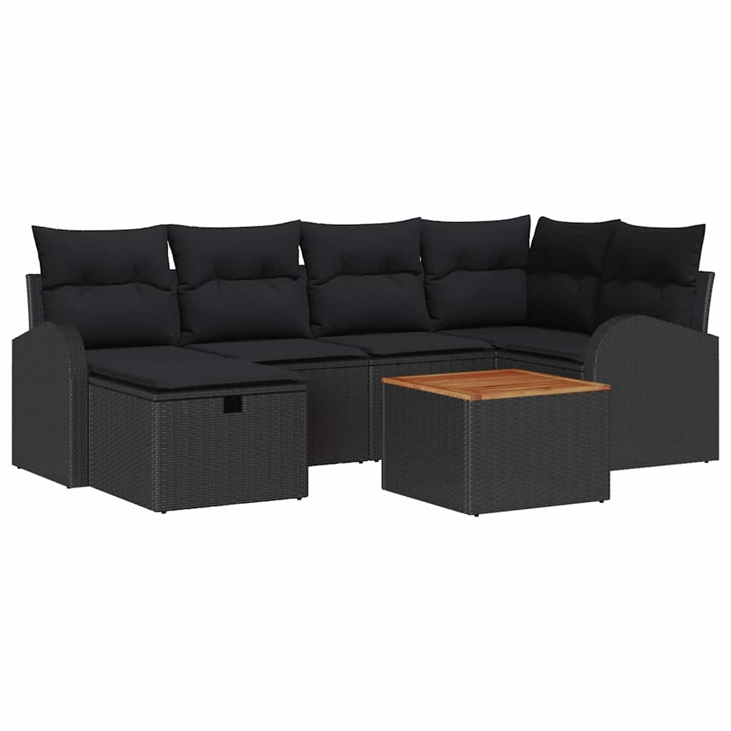 Ensemble de canapé de jardin avec coussin 7 pcs Noir Poly rotin - XIOS