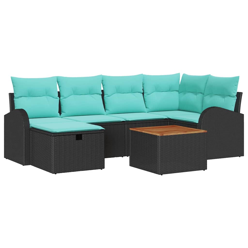 Ensemble de canapé de jardin avec coussin 7 pcs Noir Poly rotin