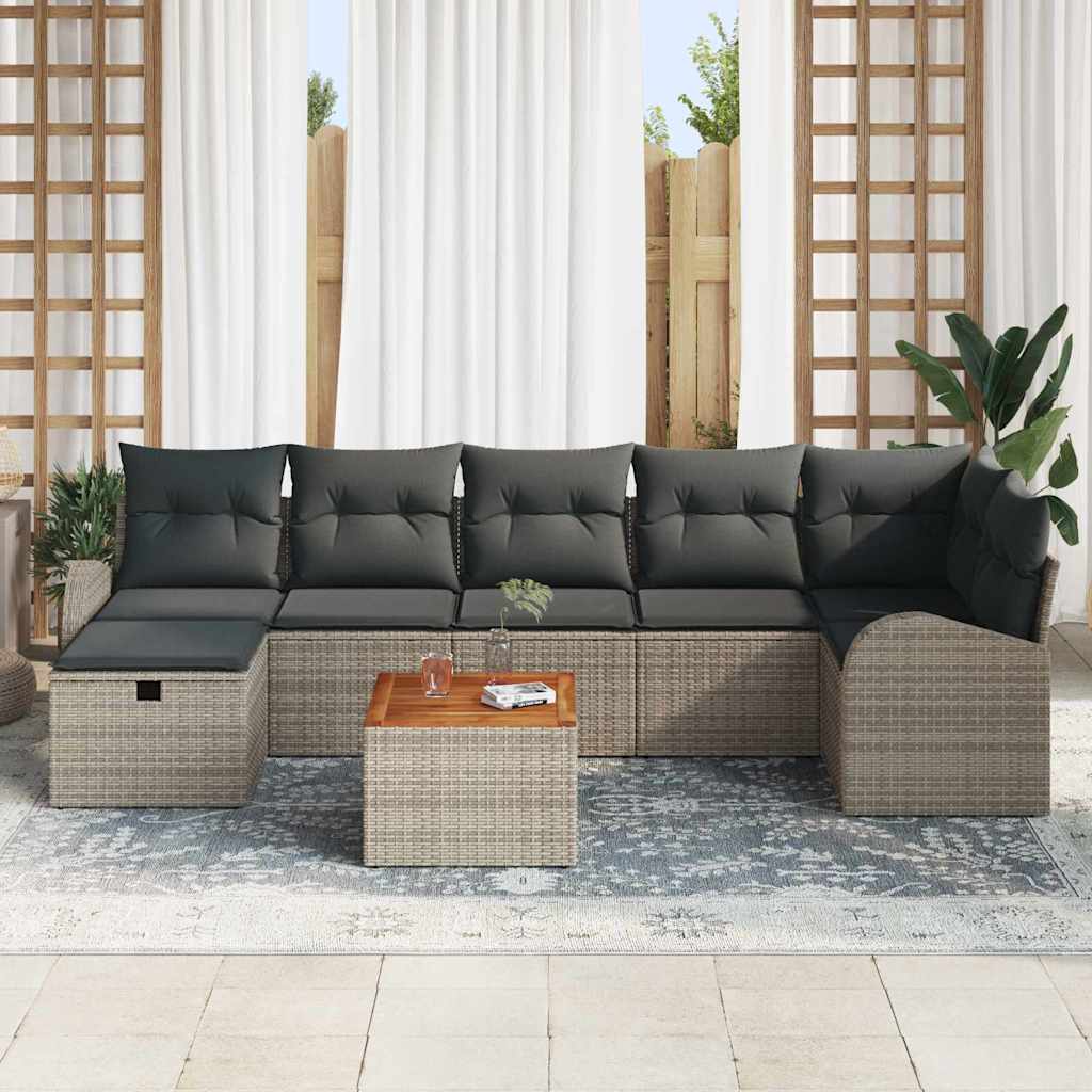 Ensemble de canapé de jardin avec coussin 8 pcs Gris Poly rotin - XIOS