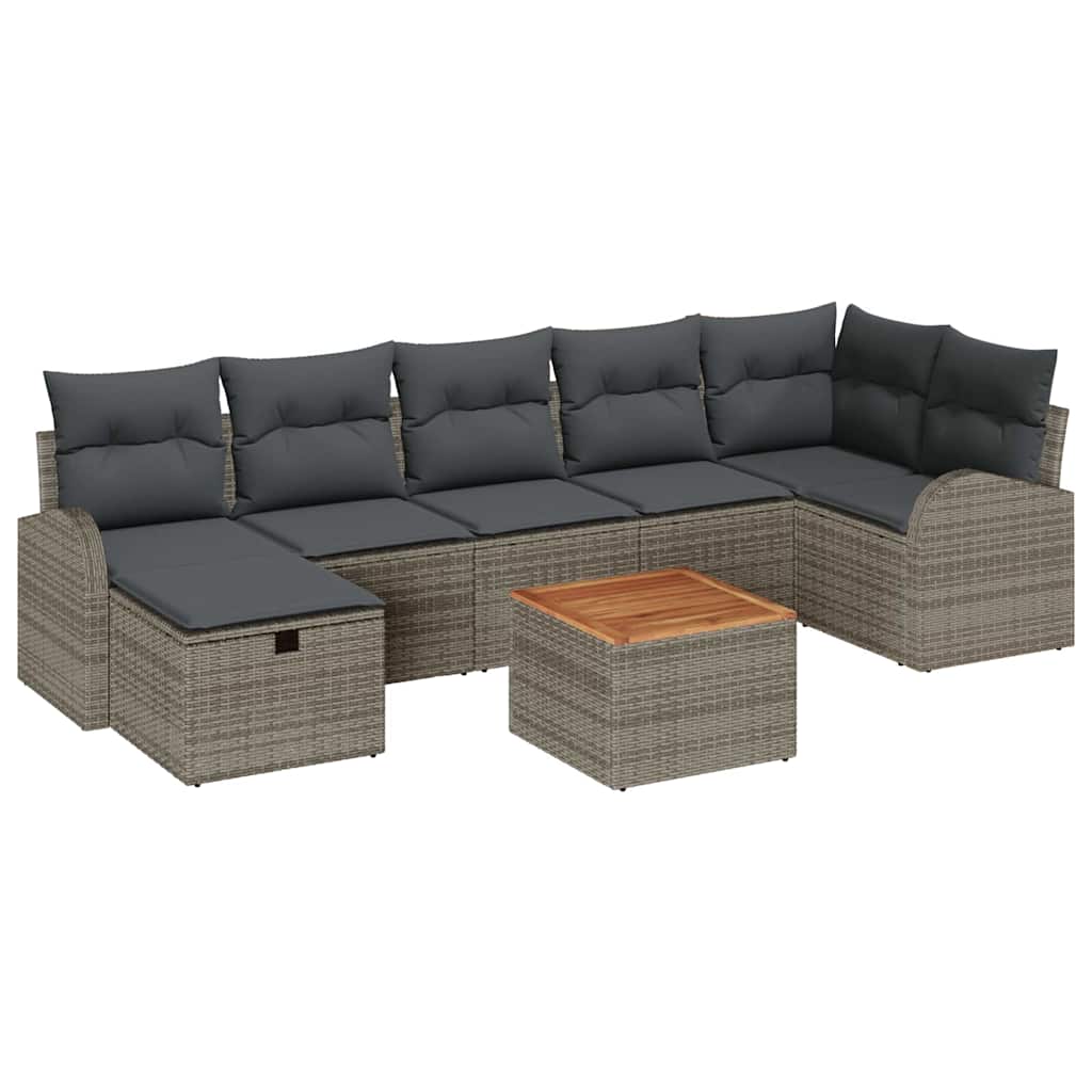 Ensemble de canapé de jardin avec coussin 8 pcs Gris Poly rotin - XIOS
