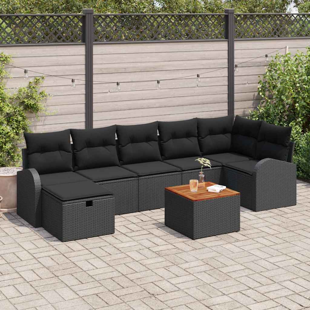 Ensemble de canapé de jardin avec coussin 8 pcs Noir Poly rotin - XIOS