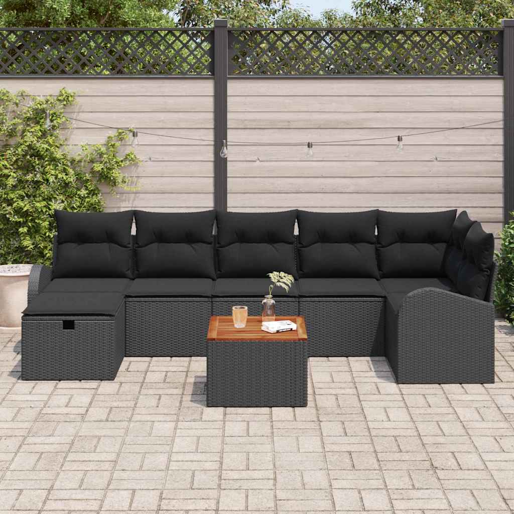 Ensemble de canapé de jardin avec coussin 8 pcs Noir Poly rotin - XIOS