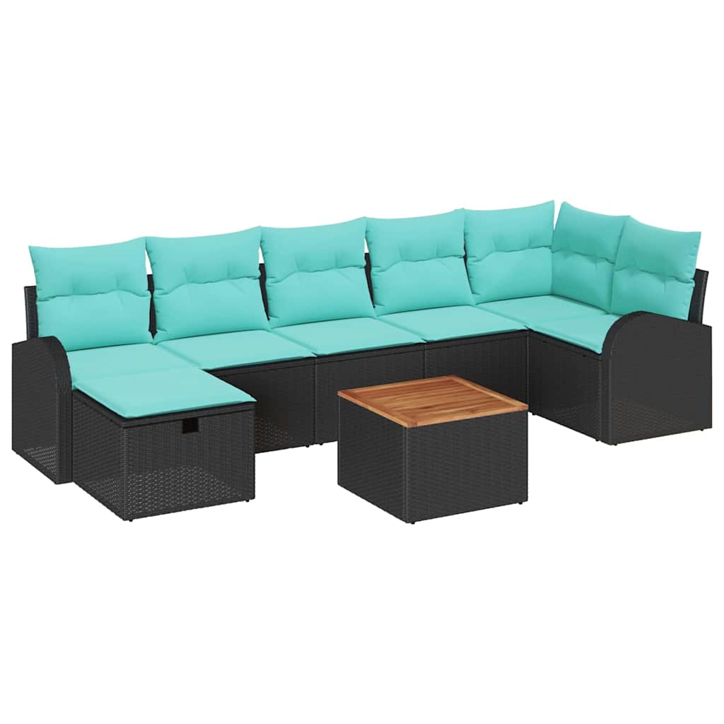 Ensemble de canapé de jardin avec coussin 8 pcs Noir Poly rotin