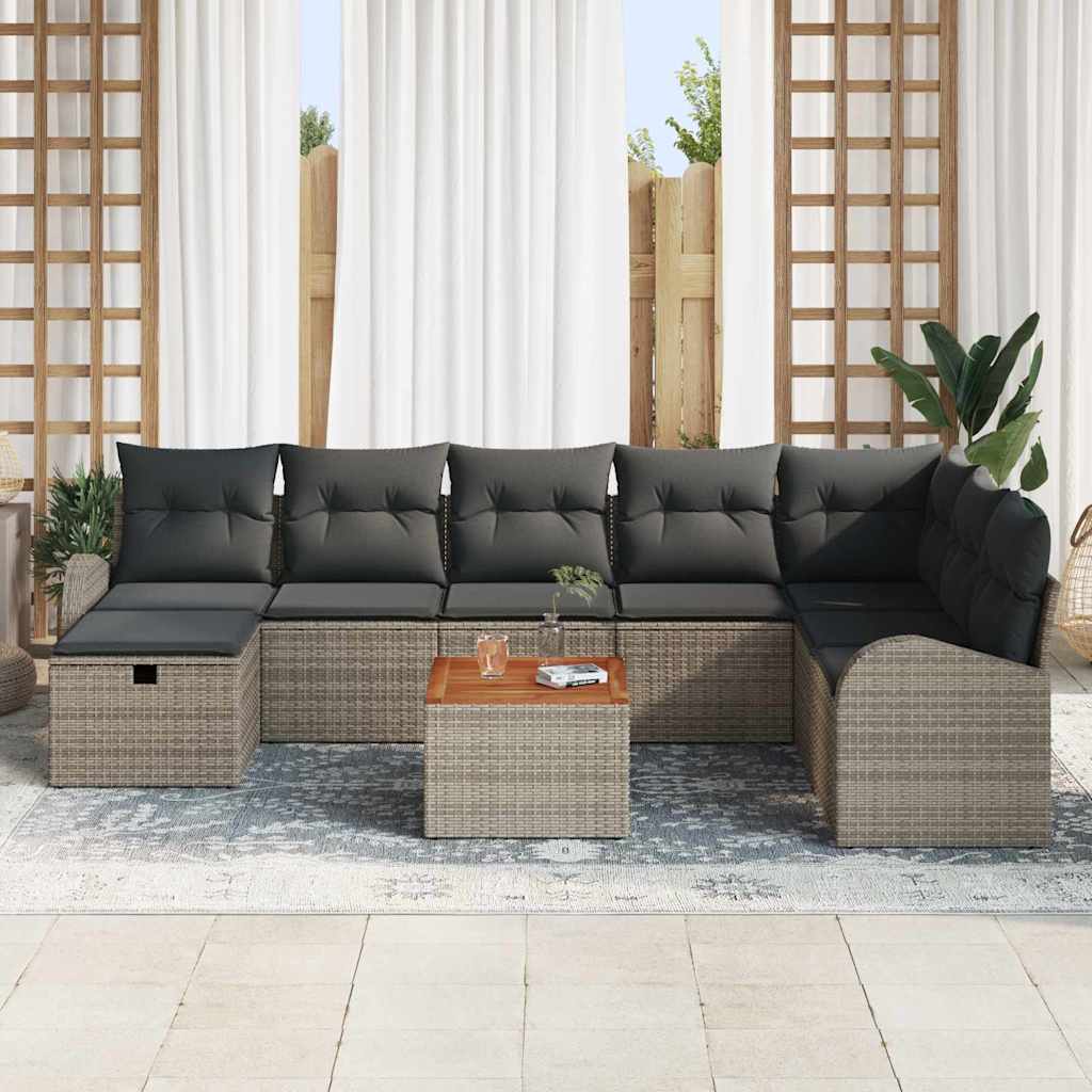 Ensemble de canapé de jardin avec coussin 9 pcs Gris Poly rotin - XIOS