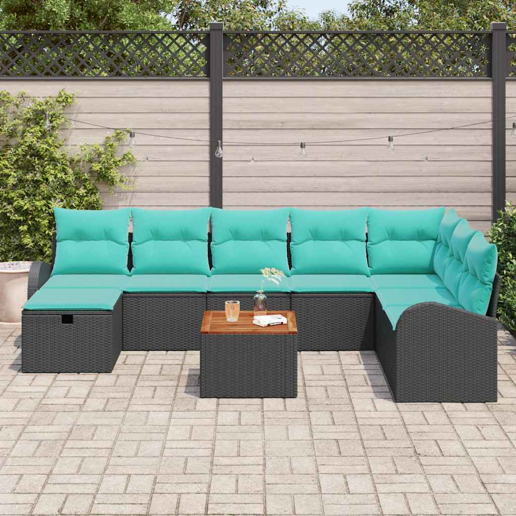 Ensemble de canapé de jardin avec coussin 9 pcs Noir Poly rotin