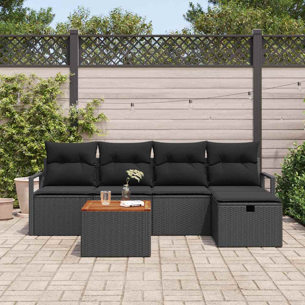 Ensemble de canapé de jardin avec coussin 6 pcs Noir Poly rotin - XIOS