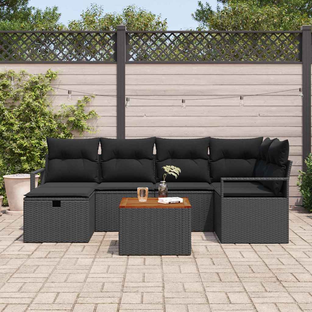 Ensemble de canapé de jardin avec coussin 7 pcs Noir Poly rotin - XIOS