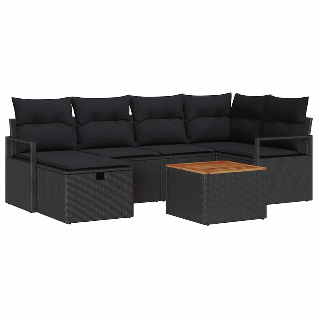 Ensemble de canapé de jardin avec coussin 7 pcs Noir Poly rotin - XIOS