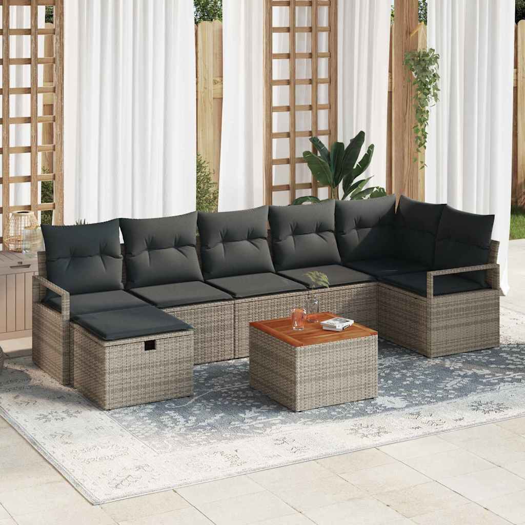 Ensemble de canapé de jardin avec coussin 8 pcs Gris Poly rotin - XIOS