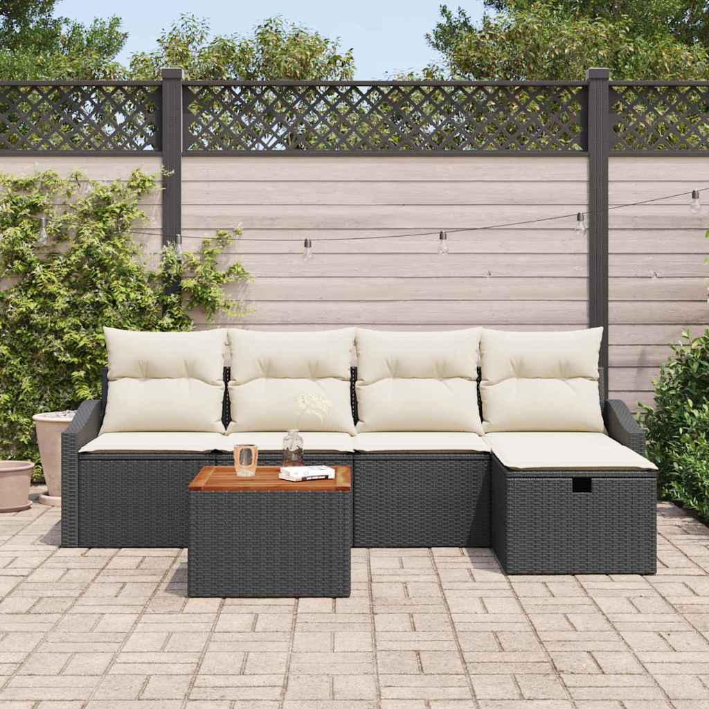 Ensemble de canapé de jardin avec coussin 6 pcs Noir Poly rotin - XIOS