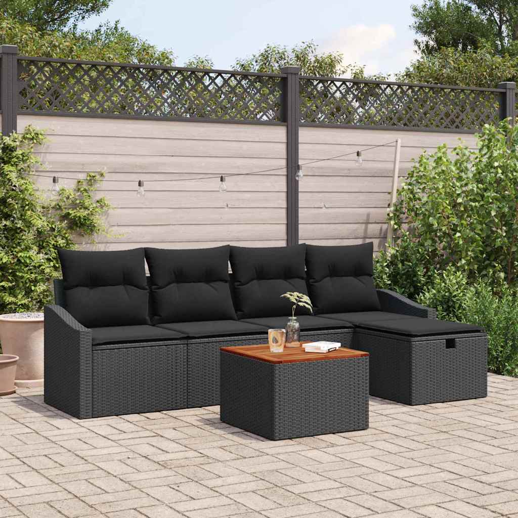 Ensemble de canapé de jardin avec coussin 6 pcs Noir Poly rotin - XIOS