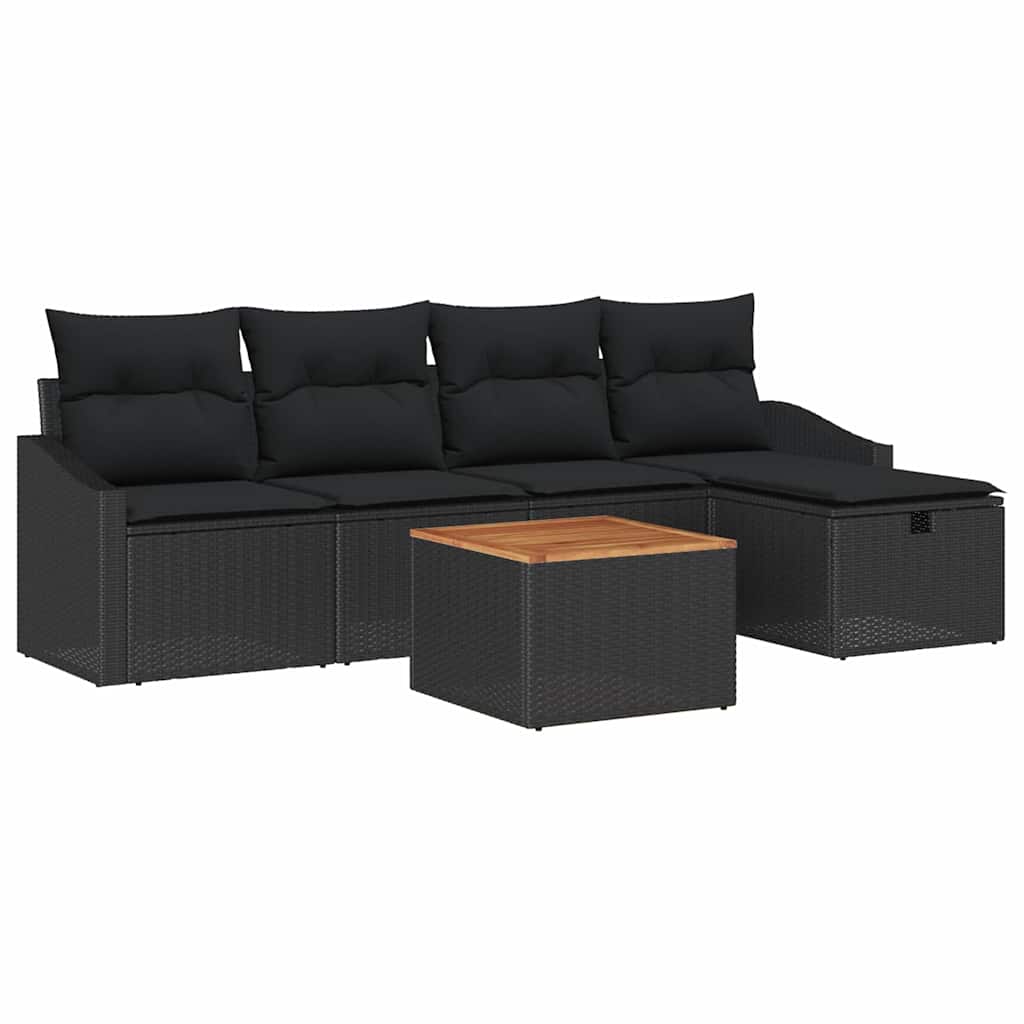 Ensemble de canapé de jardin avec coussin 6 pcs Noir Poly rotin - XIOS