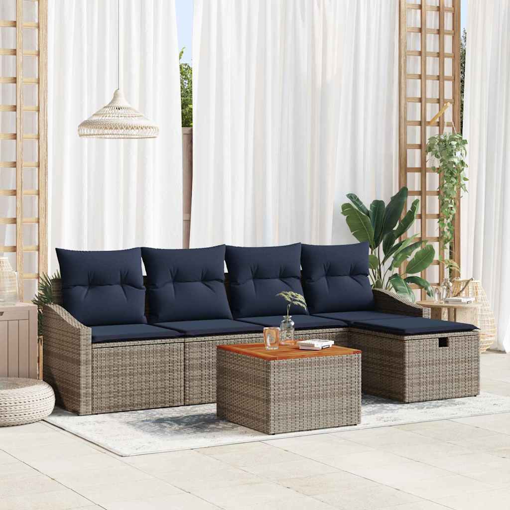 Ensemble de canapé de jardin avec coussin 6 pcs Gris Poly rotin - XIOS