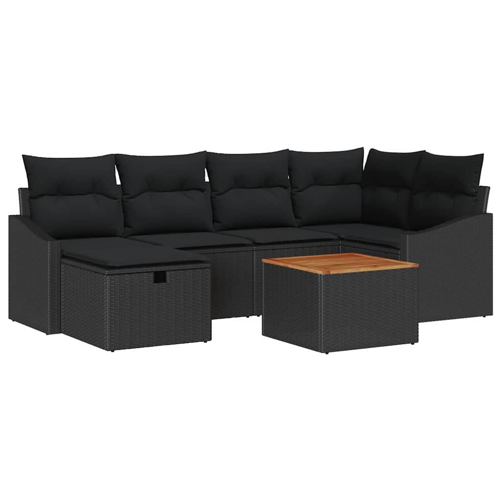 Ensemble de canapé de jardin avec coussin 7 pcs Noir Poly rotin - XIOS