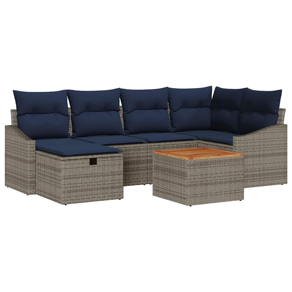 Ensemble de canapé de jardin avec coussin 7 pcs Gris Poly rotin - XIOS
